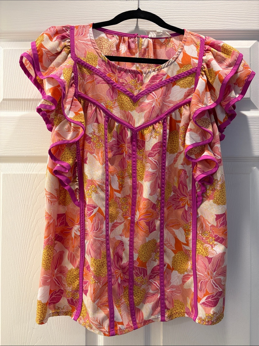 Entro Pink Floral Ruffle Sleeve Dress